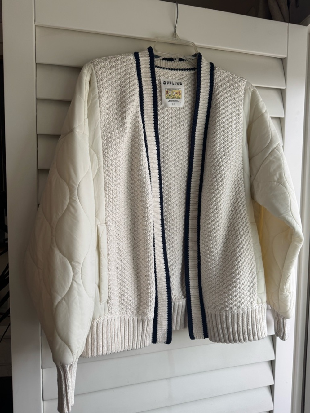 OFFLINE by Aerie Quilted Sleeve Cardigan Jacket Cream Small Preppy Cozy